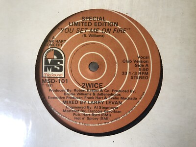 2wice - You Set Me On Fire 12'' Vinyl Single 1981 MSD-101 Club & Party Versions