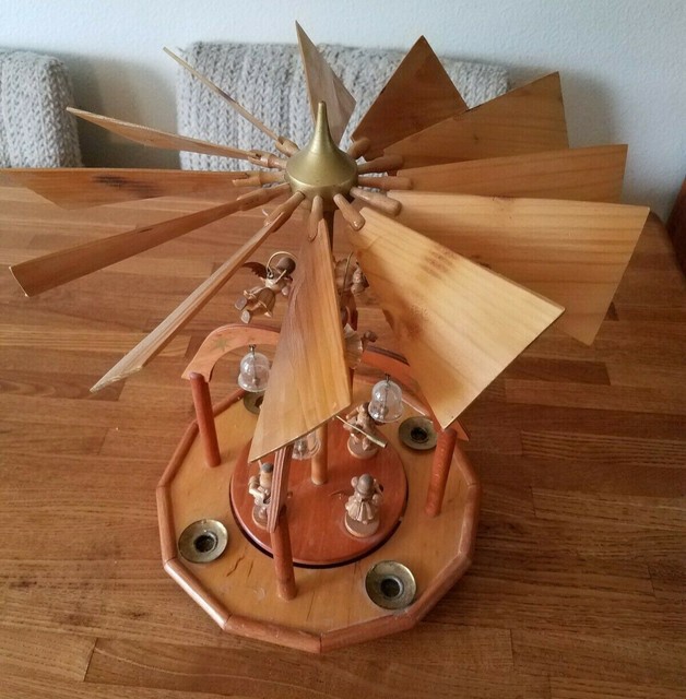 12 Bladed Wooden Candle Spinner With Angels And Bells German Democratic Republic EBay