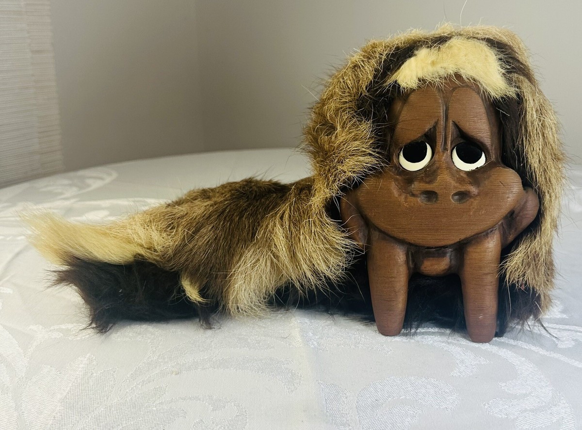 ITI Alaska Wood & Fur Big Foot Sasquatch Doll 1970s MCM Art Deco