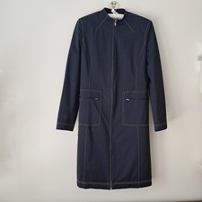 Linea Cotton Blend Navy Coat Uk10-12 Us6 Eu38 Zip Detail Pockets