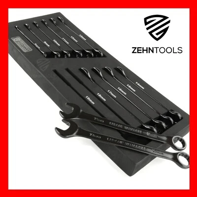 ZEHN TOOLS 12PC BLACK SPANNERS 8-19MM COMBINATION WRENCH SET METRIC IN FOAM TOOL BOX TRAY