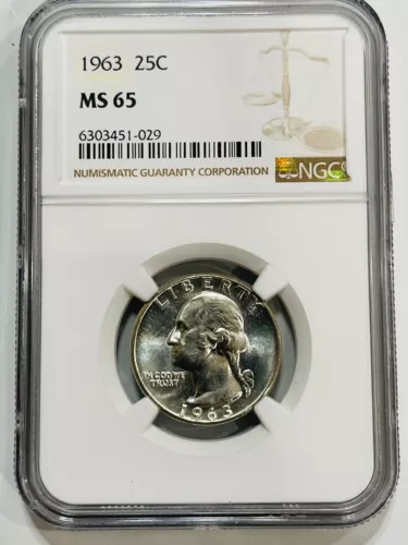 1963 WASHINGTON SILVER QUARTER 25C NGC MS65 BLAZER UNC BU MS