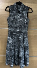 Karen Millen Size 8 Grey Print Fit And Flare Shirt Dress Collared Sleeveless BD2