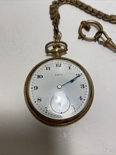 Vintage 1920 Elgin open faced pocket watch with chain