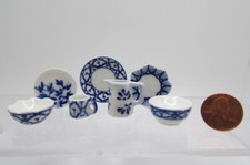 Dollhouse Miniature Ceramic Dishware In Blue Delft Design - Various Designs