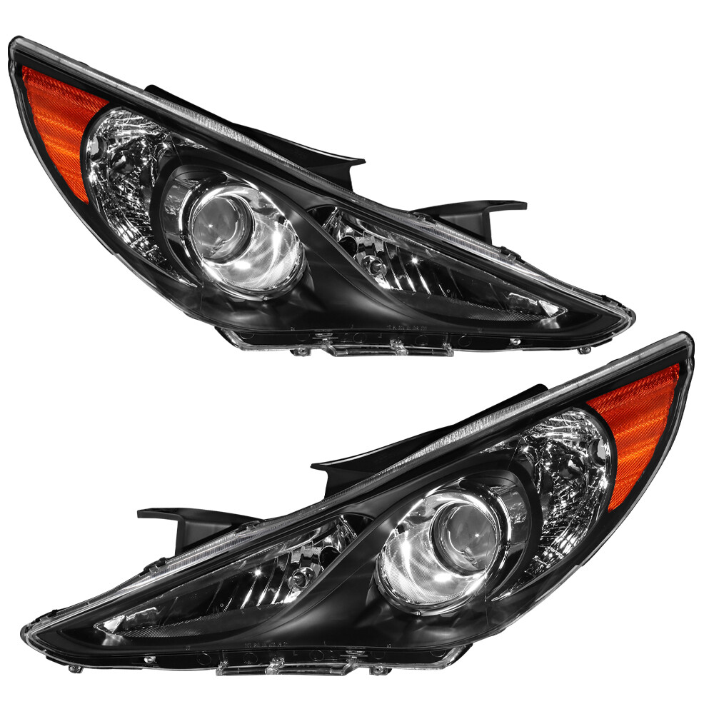 2X Black Housing Headlights Assembly For 1114 Hyundai Sonata SE GLS