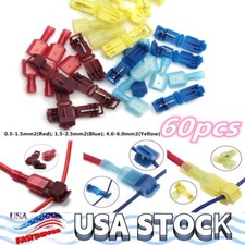 60PCS 22-10AWG T-Taps Insulated Quick Splice Lock Wire Connectors Terminals Kit