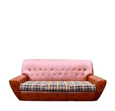 Mid Century Vintage Faux Leather Brown Sofa  70s  Settee Groovy Space Age Sofa