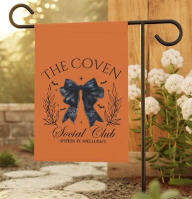 Coven Witches Social Club Spellcraft Coquette Bow Halloween Garden Flag 12x18