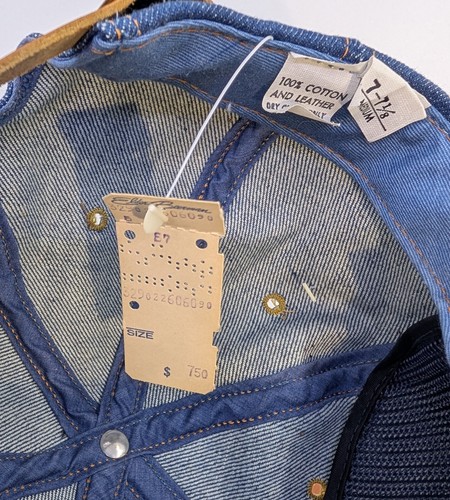 Cappellino vintage Levi's Strauss pelle denim toppa arancione linguetta camionista strapback taglia M - Foto 8 di 13
