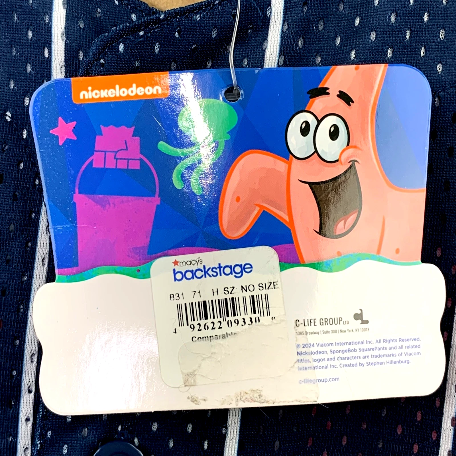 Nick 90s SpongeBob SquarePants Baseball Jersey Shirt Mens Pinstripe Blue XL