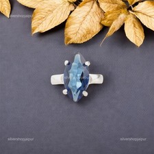 London Blue Topaz Stone 925 Solid Silver Anniversary Reiki Filigree Ring Jewelry