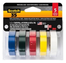 Vinyl 35 Electrical Tape 5 Rolls Multi-Color Pack Ideal for Cable Jacket Repa...