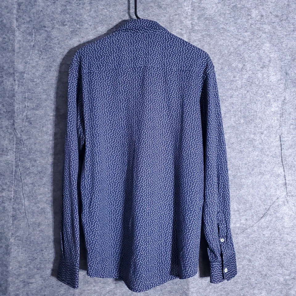 Рубашка Bugatchi на пуговицах мужская с длинным рукавом темно-синяя белая с геометрическим принтом повсюду M - Изображение 2 из 4