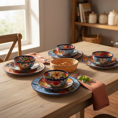 12-Piece Talavera Dinnerware Set | Mexican Ceramic Plates & Bowls