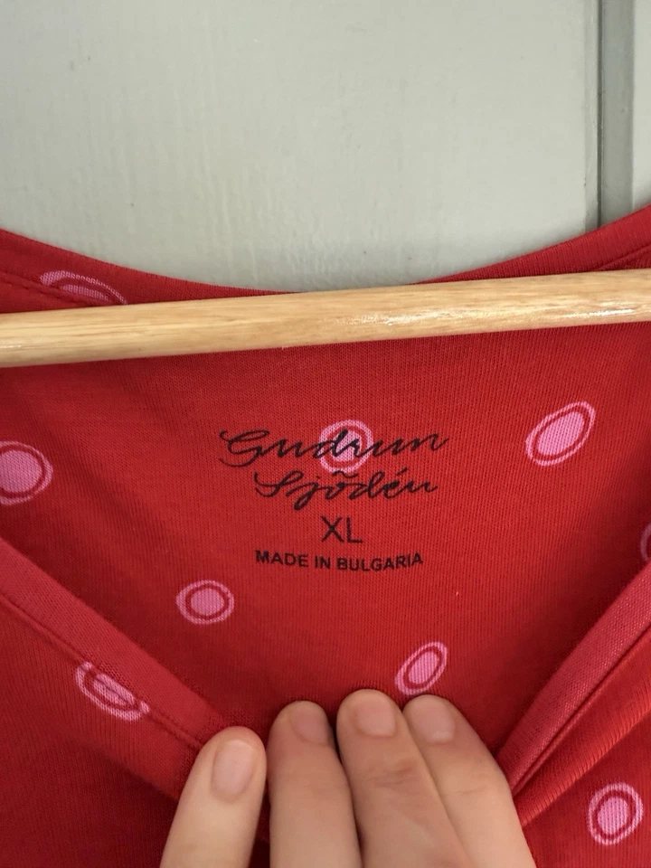 Vestido túnica Gudrun Sjoden XL mezcla de algodón orgánico rojo rosa tejido a lunares Foto 4 de 4