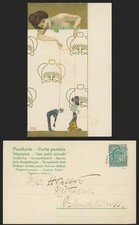 Raphael Kirchner 1903 Old UB Postcard Glamour Lady Woman Girl and String Puppets