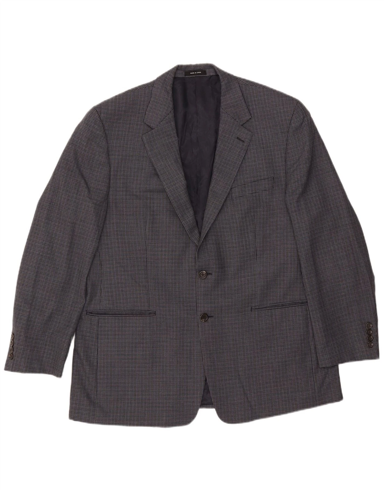 Chaps Mens 2 Button Blazer Jacket UK 44 2XL Navy Blue Houndstooth Wool AF19
