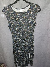 amazon essentials sheath dress xs black floral ruched sleeveless knee length