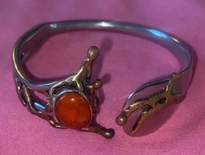 Brutalist mixed metal designer potosi bangle cuff bracelet measures approx 8 in