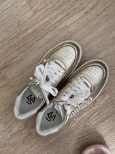 Stuart Weitzman Metallic Gold Pearl Accent Lace Up Women's Low Top Sneakers