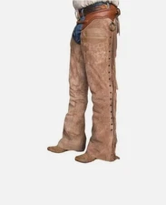 Leather Pull-Up Fashion Chinks with Floral Yoke Set For Riding.