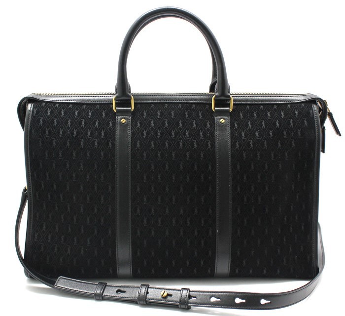 Borsa a tracolla Saint Laurent nera scamosciata monogramma allover media borsone 578336