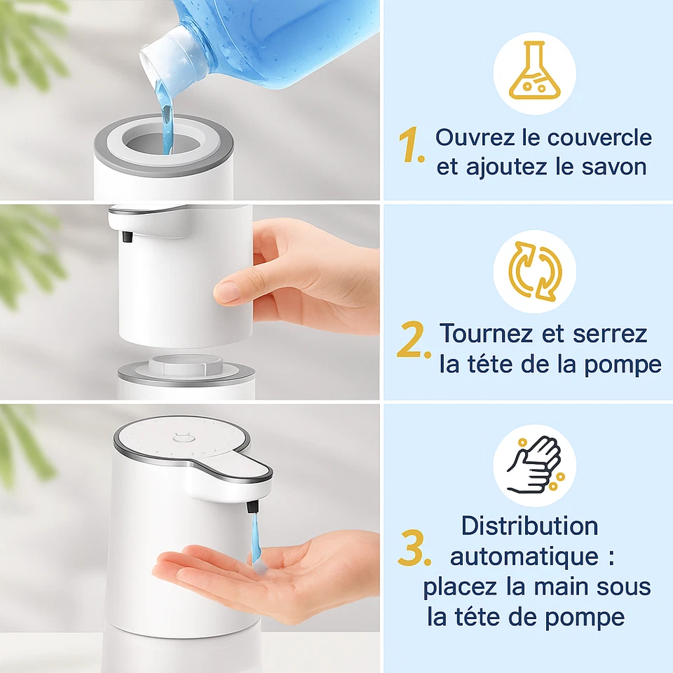 Distributeur Savon Automatique IR Sans Contact 300ml Mains Libres Hygiénique - Photo 2/2