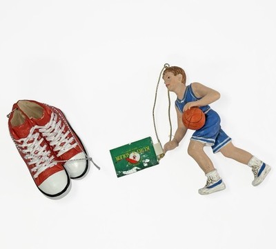 Boy Basketball Player Chuck Taylor Christmas Ornaments Set Vintage Lot 2