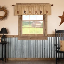 Primitive 16"x72" Stars Valance Tan Rod Kitchen Window Curtains VHC Brands