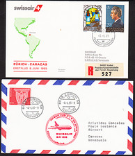 ✈2x Swissair "Zurich-Caracas, Venezuela" 1985!!  First flights, 1 x Zul. Li