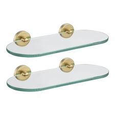 JQK 12x5" Brushed Gold Tempered Glass Bathroom Shelf, Shower Storage