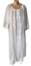 Vintage Miss Elaine White Lace Trim Nylon Sheer Robe Only from Peignoir Size M