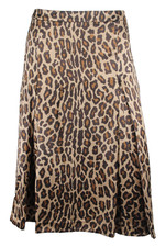 CELINE Brown Leopard Print Silk Satin High-Waisted Pleated A-Line Skirt 36