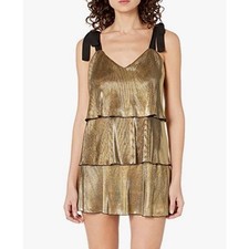 Show Me Your Mumu Gold Metallic Tiered Ruffle Mini Dress M NWT Party Saints