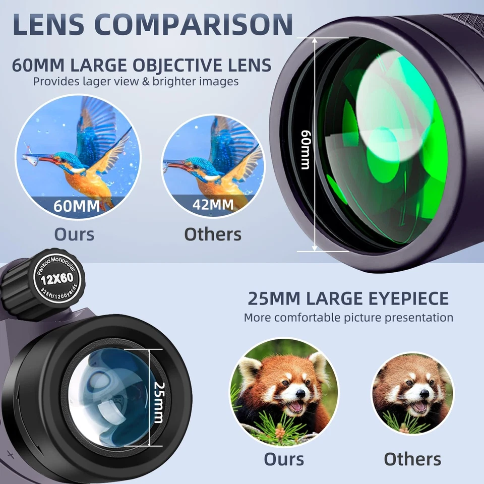 Pankoo 12x60 Monocular High Power with Smartphone Adapter and Tripod for Outd... - Image 2 of 4