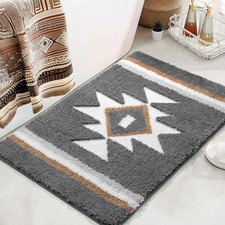 TANVILL Grey Boho Western Aztec Bathroom Rug Non Slip Bath Mat