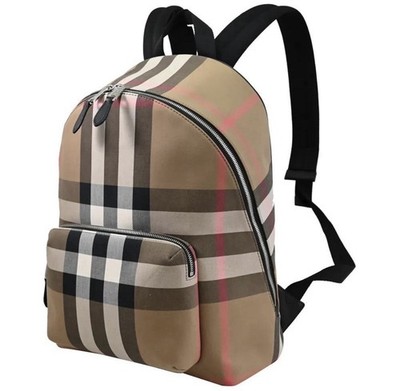 NWT Burberry Taupe Brown IP Check Jeff Men's Canvas Backpack