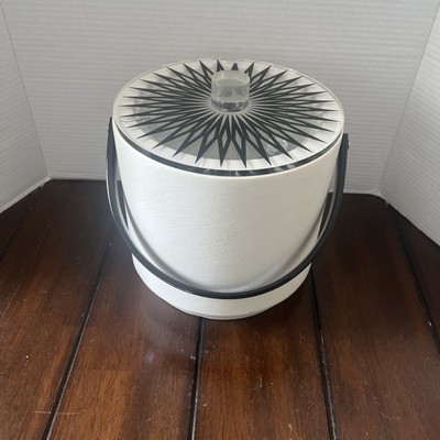 VTG MCM MORGAN Designs ATOMIC Ice Bucket MCM 60s Lucite Lid STARBURST-Black