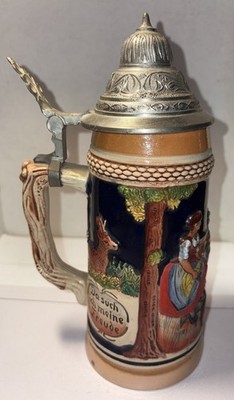 Thewalt West Germany 0.5L Beer Stein Pewter Lid  Im Wald und auf der Haide  DBGM