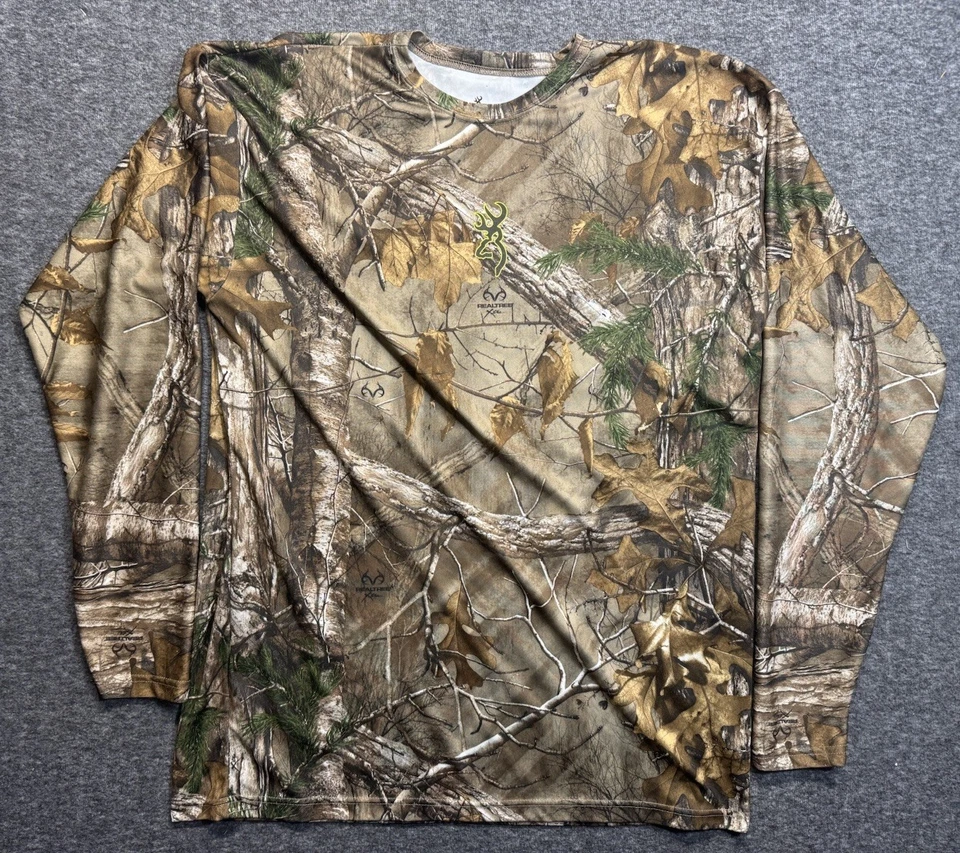 Men's XL Browning Realtree Xtra Camo Long Sleeve Tech Hunting T-Shirt USA MADE - Image 2 of 4