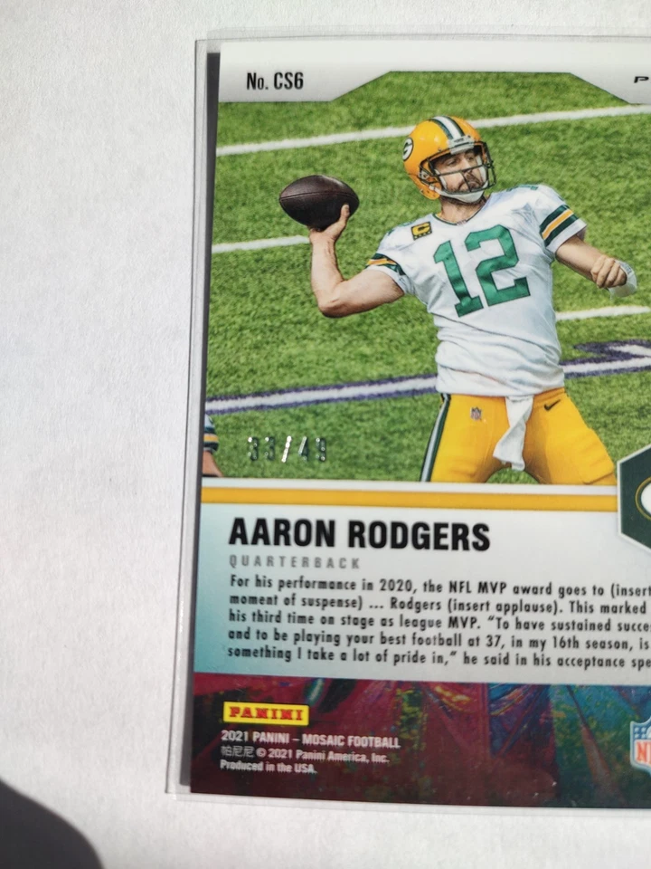 Aaron Rodgers 2021 Mosaic Purple Prizm Center Stage 33/49 #CS6 Green Bay Packers - Image 3 of 3
