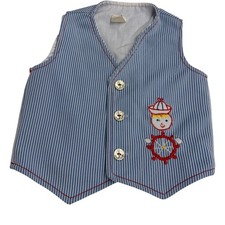 Vintage Kids Vest Blue White Nautical Seersucker Embroidered Sailor 2T