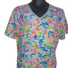 Scrubstar Scrub Top White Abstract Print Poly Spandex Blend WM738C19 Size XL