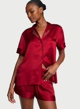 Victoria's Secret Signature Satin Short Pajama Set, Red Lacquer