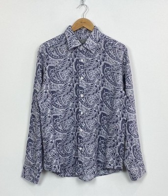 Canali Button Up Langarm 100% Leinen Paisley Hemd Herren Größe XL Oberteil Luxus