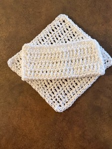 set of 2 Dishcloth  White  Crochet New Handmade 100% Cotton