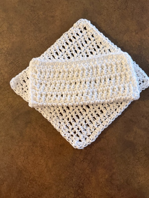 set of 2 Dishcloth  White  Crochet New Handmade 100% Cotton