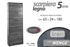 SCARPIERA LEGNO SLIM 5 ANTE DOPPIA SALVASPAZIO MODERNA WENGè NERA 180*63*24 cm