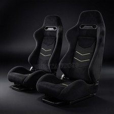 Universal Black Suede Fabric Reclinable Racing Seats Pair Leftright Wslider